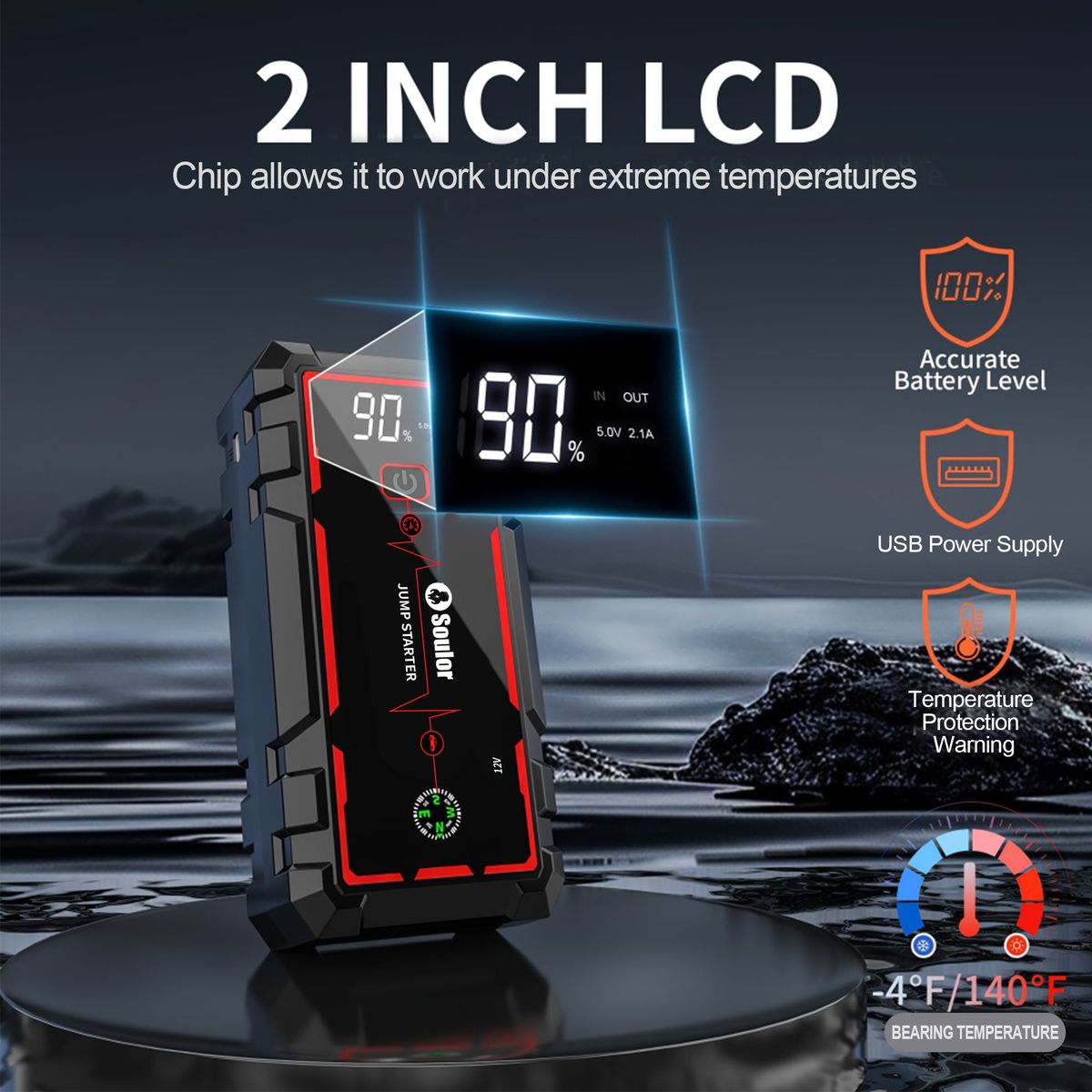 Soulor 12V Lithium Battery Car Jump Starter with 25W Fast Charge LED Light