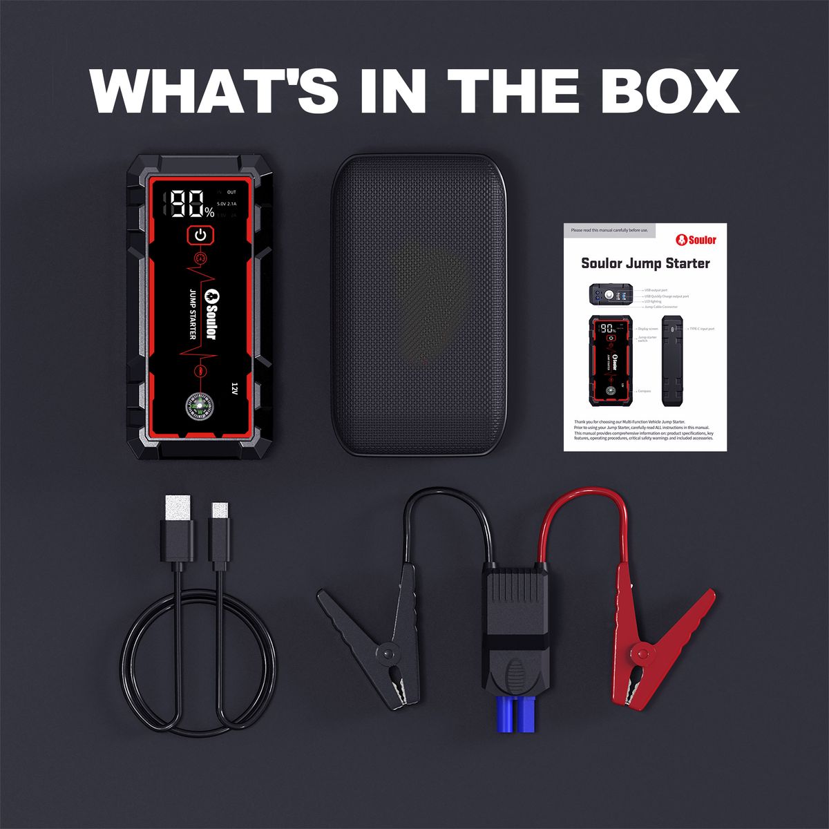 Soulor 12V Lithium Battery Car Jump Starter with 25W Fast Charge LED Light - Image 13
