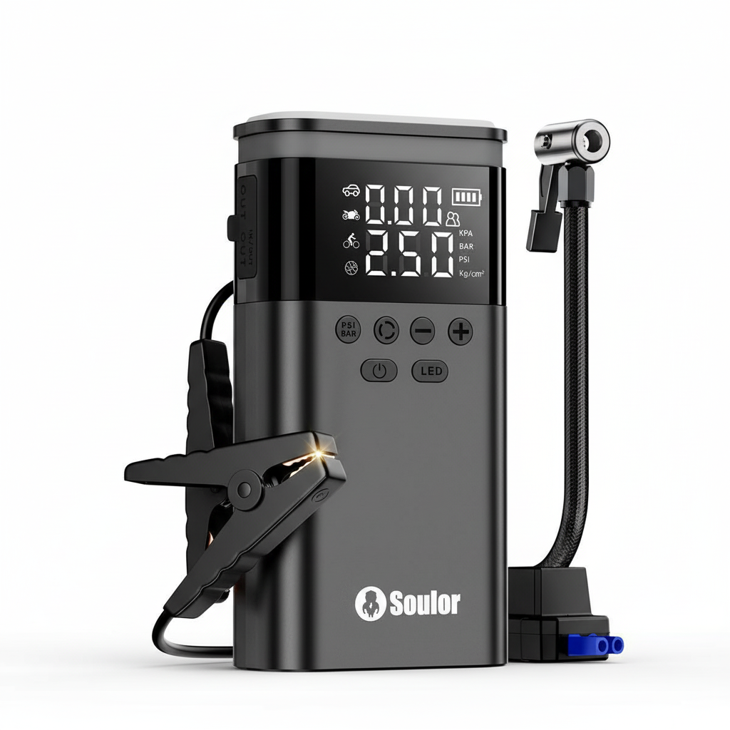 Soulor 5-in-1 Car Jump Starter with Air Compressor, Power Bank & LED Light - Image 10
