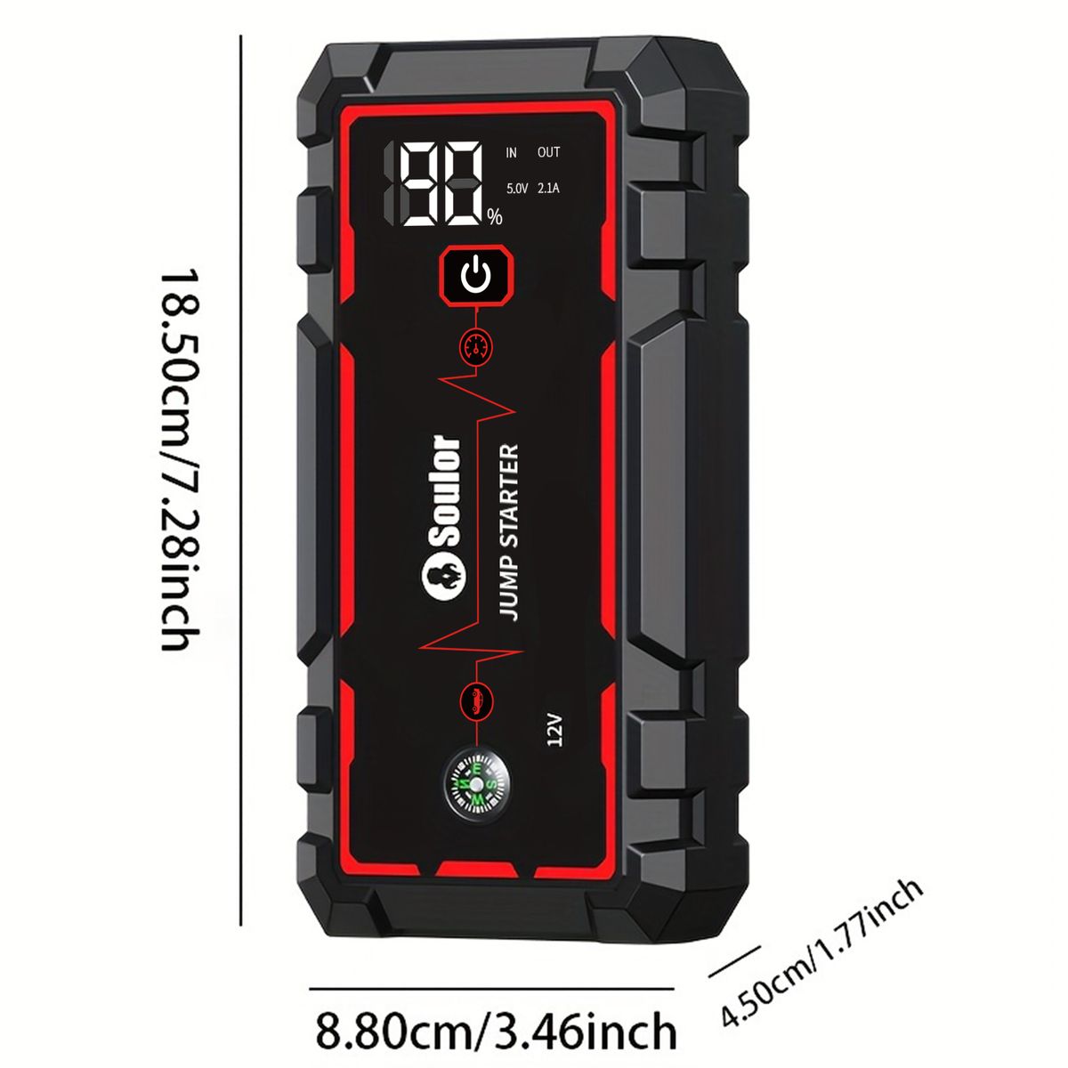 Soulor 12V Lithium Battery Car Jump Starter with 25W Fast Charge LED Light - Image 6
