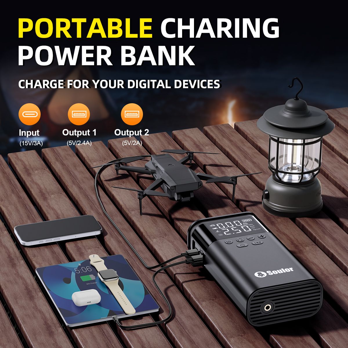 Soulor 5-in-1 Car Jump Starter with Air Compressor, Power Bank & LED Light - Image 4